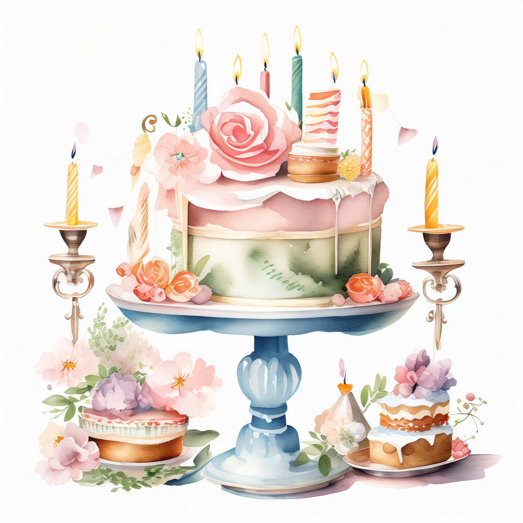 AI-designed vintage birthday cake with classic decorations